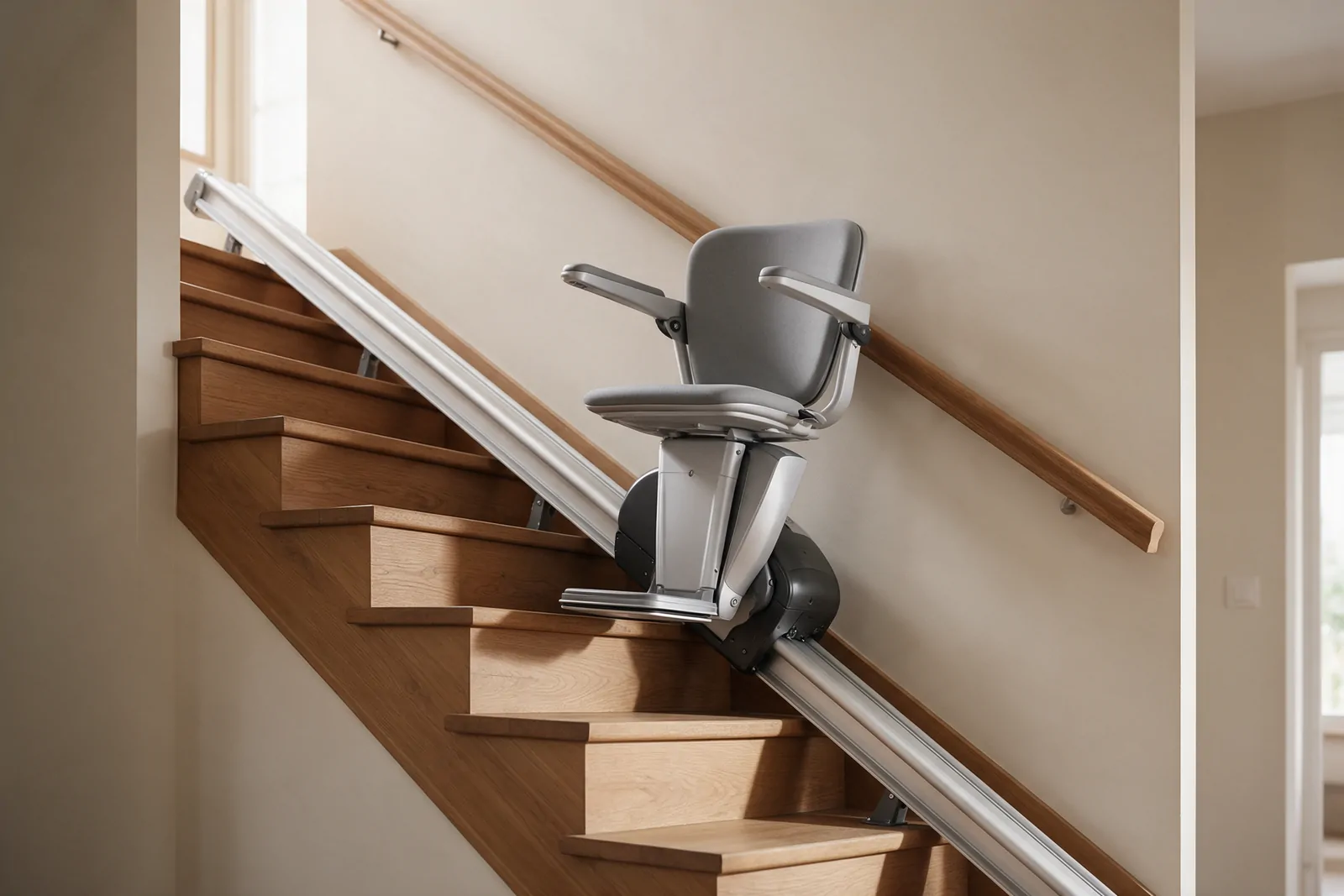 Monte-escalier électrique installé sur un escalier droit